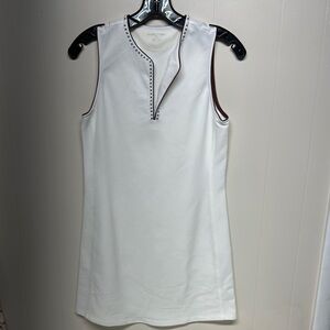 Tory Sport White Sleeveless Tennis  Tank Dress with Quarter-Zip
